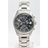 A GENTLEMENS 'TCM' CHRONOGRAPH WRISTWATCH, round black dial signed 'TCM Chronograph Quartz 100m',