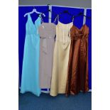 EIGHT SIZE FOURTEEN EVENING/PROM/BRIDESMAID DRESSES, comprising a mocha Mark Lesley dress, a Linzi