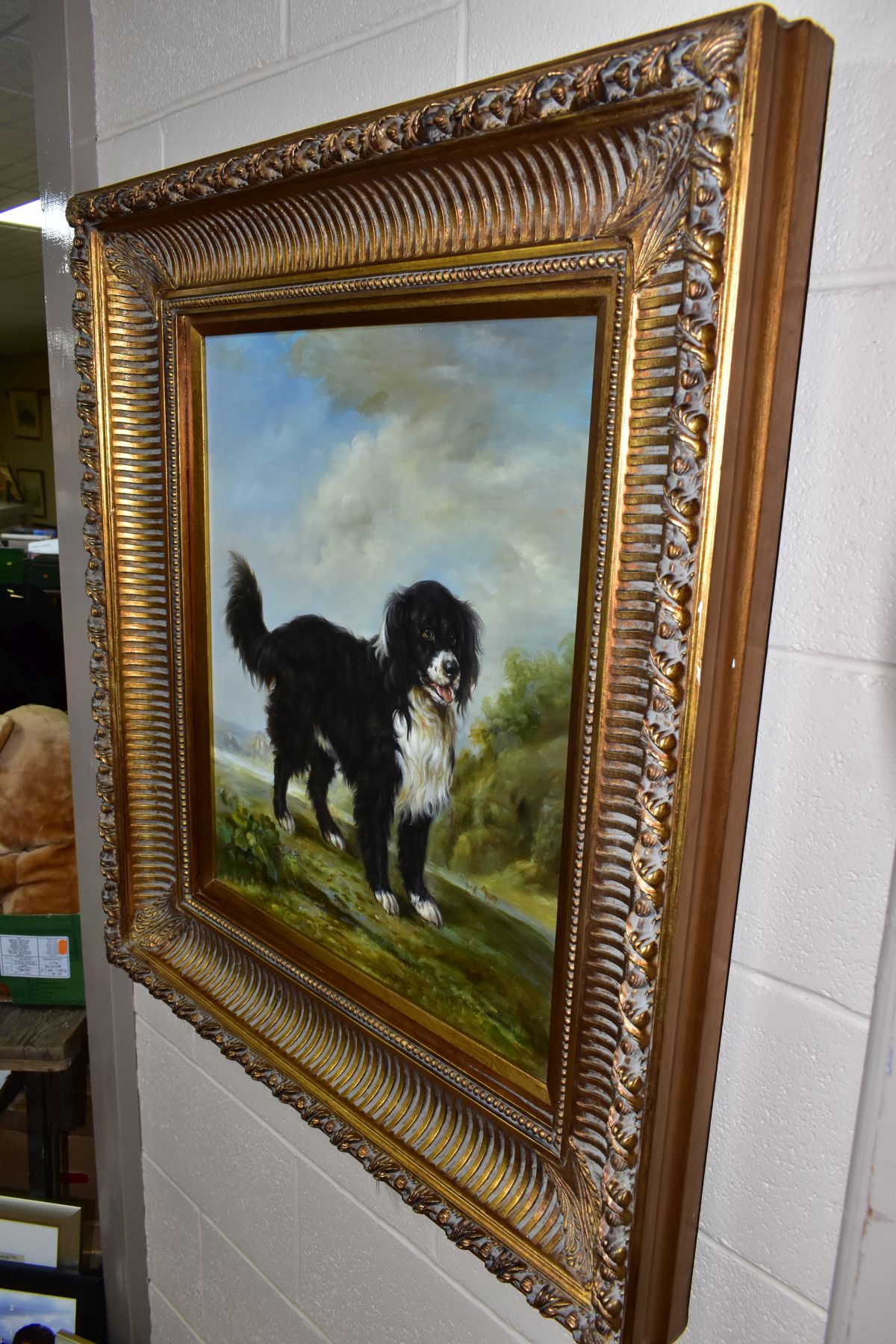 A LATER 20TH CENTURY FULL LENGTH PORTRAIT OF A DOG, painted in a 19th century style, unsigned, oil - Image 5 of 5