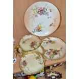 A ROYAL WORCESTER BLUSH IVORY TREFOIL DISH AND HANDPAINTED PLATE, comprising trefoil dish with