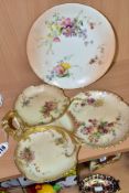 A ROYAL WORCESTER BLUSH IVORY TREFOIL DISH AND HANDPAINTED PLATE, comprising trefoil dish with