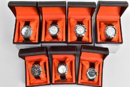 SEVEN GENTLEMENS 'WINGMASTER' QUARTZ WRISTWATCHES, of various styles and designs, each with an