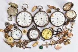 AN ASSORTMENT OF SILVER POCKET WATCHES, A WATCH HEAD WITH ADDITIONAL ITEMS, to include an open