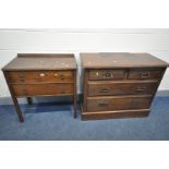 AN EARLY 20TH CENTURY OAK CHEST OF TWO DRAWERS, width 78cm x depth 44cm x height 80cm, and an