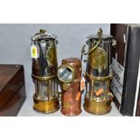THREE MINERS LAMPS, comprising a copper and brass 'THE CEAG MINERS SUPPLY CO LTD BARNSLEY TYPE B E.