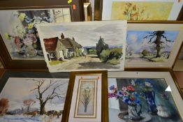 PAINTINGS AND PRINTS ETC, to include watercolours signed W H Edwin Hughes, comprising two floral