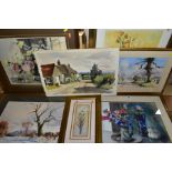 PAINTINGS AND PRINTS ETC, to include watercolours signed W H Edwin Hughes, comprising two floral