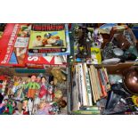 A QUANTITY OF TOYS AND GAMES AND MISC. ITEMS, to include Esso 'Mr. Drip' figures, assorted late