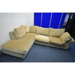 A BEIGE UPHOLSTERED CORNER SOFA width 277cm, depth 212cm x height 84cm