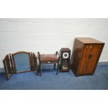 A VINTAGE HIS MASTERS VOISE WALNUT GRAMOPHONE CABINET, with a vacant interior, width 53cm x depth