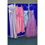 SEVEN SIZE TEN EVENING/PROM/BRIDESMAID DRESSES, comprising a pink cantelope D'Zage Bridesmaid dress,