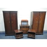 SIX PIECES OF STAG MINSTRAL BEDROOM FURNITURE comprising two double door wardrobes (one sun bleached