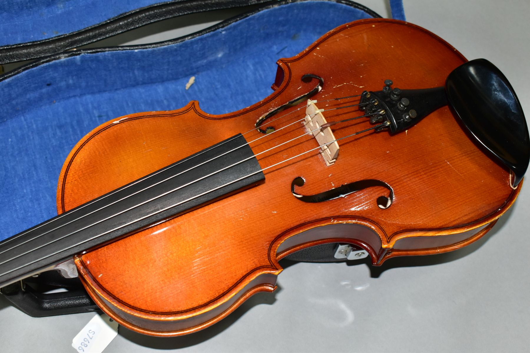 TWO STUDENT VIOLINS, BODY LENGTH APPROXIMATELY 35CM, one is a Chinese example with a Lark brand - Image 8 of 11