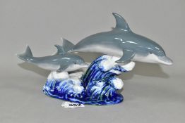 A LLADRO FIGURE GROUP, Swimming Lesson (Mother and baby Dolphin), no6470, designed by Francisco