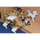 A GROUP OF BESWICK ANIMAL ORNAMENTS INCLUDING THREE BESWICK FLYING MALLARDS, comprising Mallards