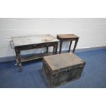 A DISTRESSED EDWARDIAN MARBLE TOP WASHSTAND width of top 100cm depth 49cm height 72cm, a