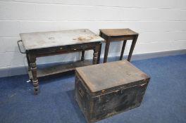 A DISTRESSED EDWARDIAN MARBLE TOP WASHSTAND width of top 100cm depth 49cm height 72cm, a