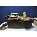 A BESPOKE WOODEN CARPENTERS TOOLBOX to contain a selection of automotive tools, a Gunsons clutch