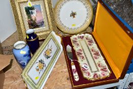 LIMOGES DECORATIVE PORCELAIN ETC, comprising a Michel Betourne framed plaque depicting a landscape