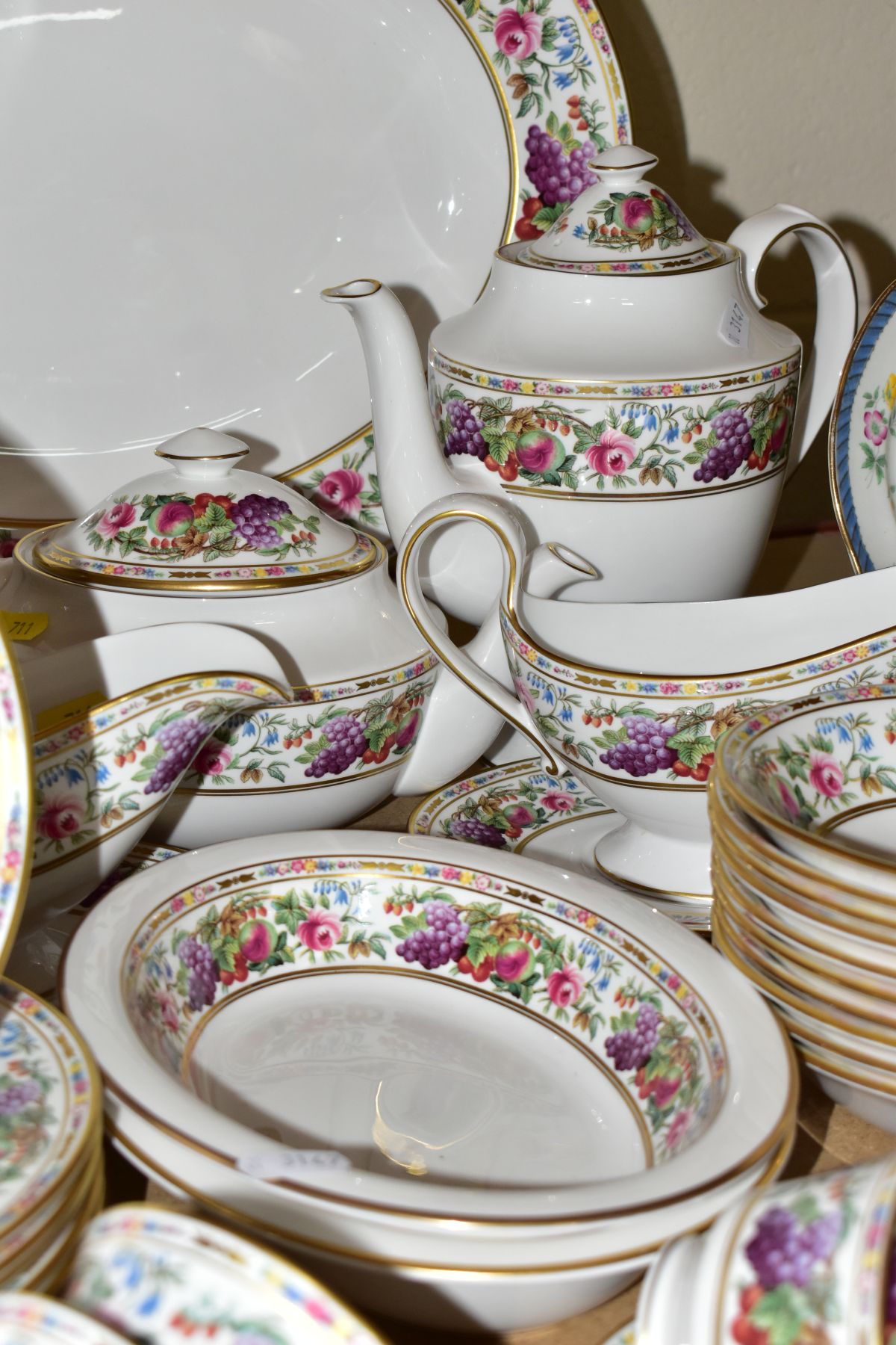 A FIFTY SIX PIECE SPODE PROVENCE DINNER SERVICE, with fruit and floral pattern comprising a meat - Image 6 of 8