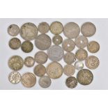 A SMALL QUANTITY OF MIXED WORLD COINS, included are coins of silver .925 to .500