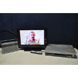 A PANASONIC TX-19LXD8 19in TV, a Panasonic DMR-EZ45 DVD VHS recorder and a Bush BW5701 radio (all