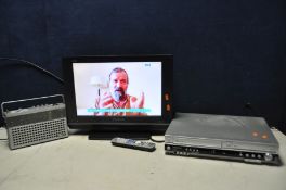 A PANASONIC TX-19LXD8 19in TV, a Panasonic DMR-EZ45 DVD VHS recorder and a Bush BW5701 radio (all