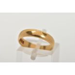 A 22CT GOLD BAND RING, a soft courted band, approximate band width 4mm, hallmarked 22ct gold