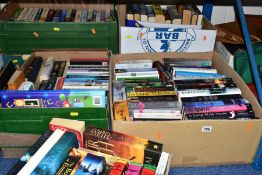 BOOKS, seven boxes containing approximately 180-200 titles, mostly contemporary fiction in