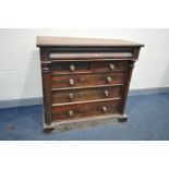 A VICTORIAN SCOTTISH CHEST OF DRAWERS with book matched mahogany drawer fronts one ogee shaped