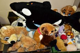 THREE BOXES AND LOOSE SOFT TOYS, PICTURES AND SUNDRY ITEMS, to include approximately twenty seven