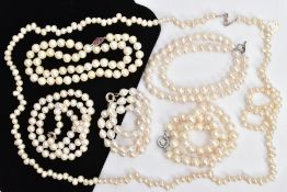 SIX BAROQUE CULTURED PEARL NECKLACES, to include six white single strand necklaces, approximate