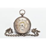 A SILVER PAIR CASED POCKET WATCH, featuring a silver coloured dial with applied gold floral