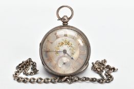 A SILVER PAIR CASED POCKET WATCH, featuring a silver coloured dial with applied gold floral