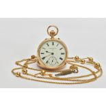 A LATE VICTORIAN 18CT GOLD OPEN FACE POCKET WATCH, by Barraud & Lunds London, the white face with