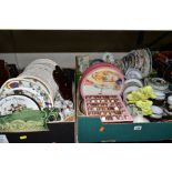 THREE BOXES OF CERAMIC DINNERWARES, COLLECTORS PLATES AND OTHER ITEMS, to include a twenty two piece