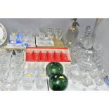 A QUANTITY OF CUT GLASS ETC, to include an unbranded fruit bowl, a boxed set of six Royal