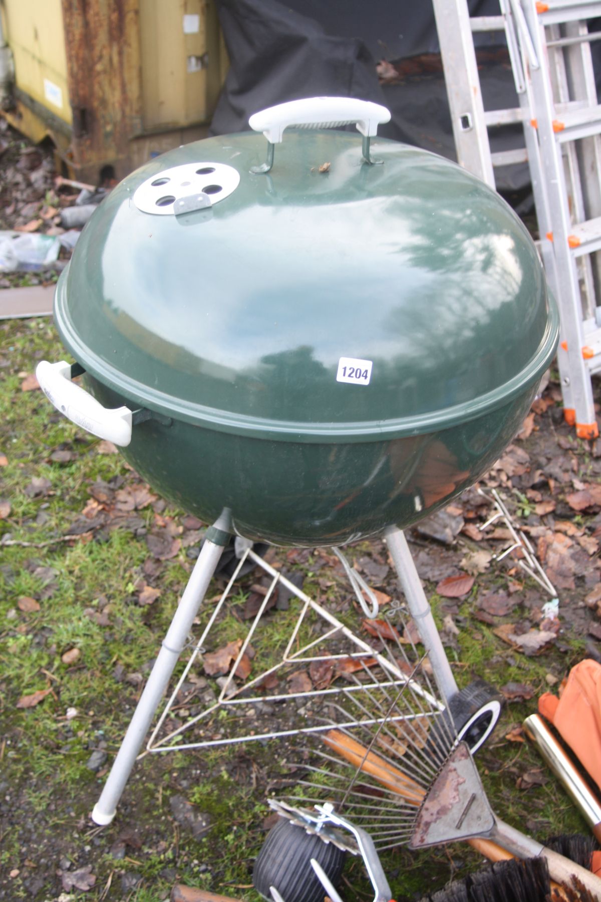 A WEBER BARBECUE, a parasol and stand along with various garden tools - Image 4 of 4