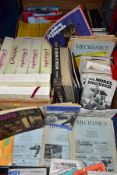 MAGAZINES, three boxes containing Mechanics 1930-1950's, Model Engineer 1950's, Golden Hands, Crimes