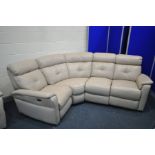 A MODULAR FIVE PIECE CREAM LEATHER LOUNGE SUITE with two single electric reclining ends, one