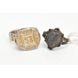 TWO EXCAVATED RINGS, two rings believed to be Roman, one ring depicting a profile, the second with a