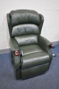 A CELEBRITY GREEN LEATHER ELECTRIC RISE AND RECLINE ARMCHAIR (PAT pass and working) (condition:-