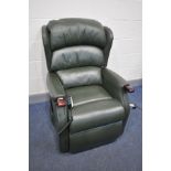 A CELEBRITY GREEN LEATHER ELECTRIC RISE AND RECLINE ARMCHAIR (PAT pass and working) (condition:-