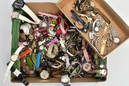 A BOX OF ASSORTED WRISTWATCHES, to include a quantity of mostly Quartz movement lady's, Gentlemens