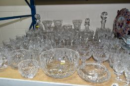 A QUANTITY OF CUT GLASS AND CRYSTAL ITEMS, approximately seventy five pieces to include a ships