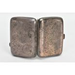 A SILVER CIGARETTE CASE, a silver case with foliage detailing and engraved cartouche with the