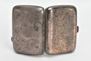 A SILVER CIGARETTE CASE, a silver case with foliage detailing and engraved cartouche with the