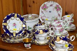 PART TEA SETS ETC, COMPRISING A ROYAL WORCESTER TEACUP, some hand painting with gilt interior,
