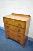 AN ART DECO WALNUT CHEST OF FOUR LONG DRAWERS, width 76cm x depth 44cm x height 91cm