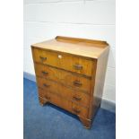 AN ART DECO WALNUT CHEST OF FOUR LONG DRAWERS, width 76cm x depth 44cm x height 91cm